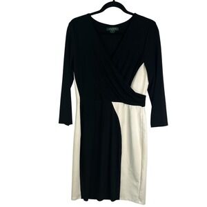 Lauren Ralph‎ Lauren Long Sleeve Faux Wrap Lined Stretch Career Dress 12P
